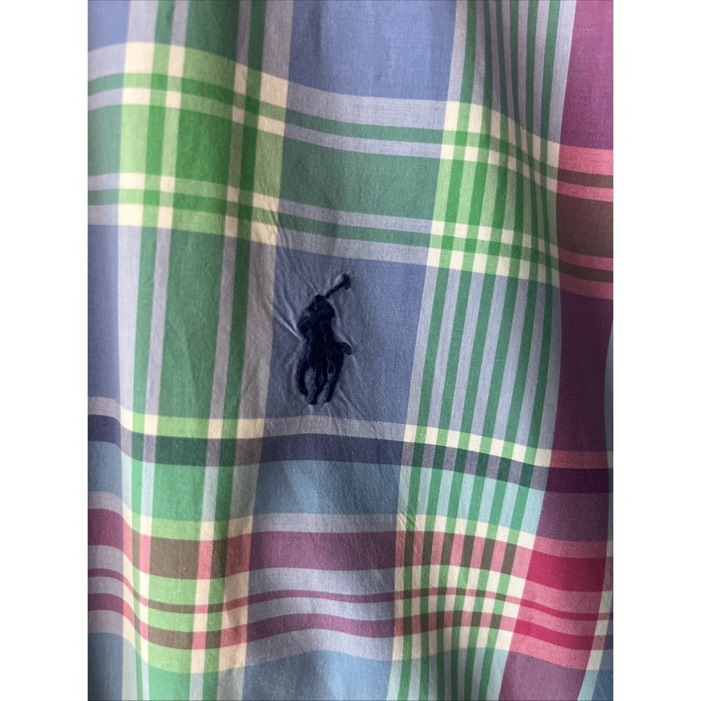 Ralph Lauren short sleeve button down oxford shirt 3XLT Men plaid blue Cotton - Picture 8 of 16